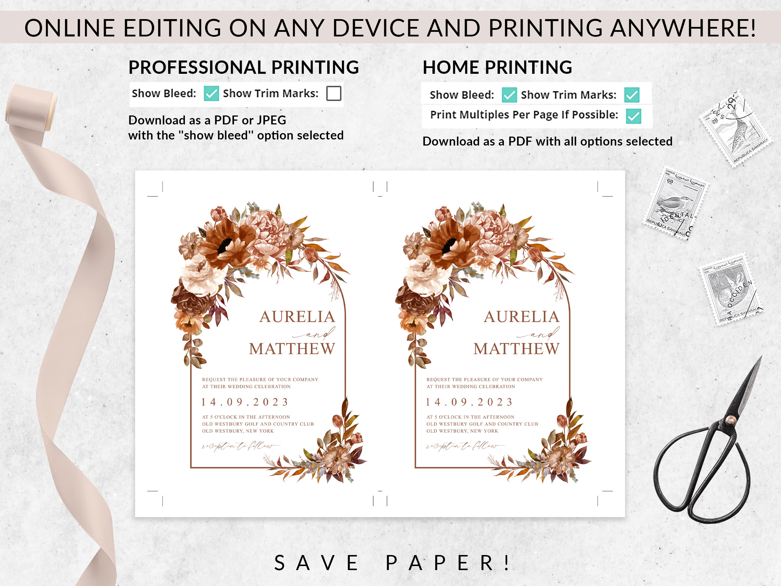 Etsy Fall Invitations Bohemian Rustic Fall Wedding Invitation Template, Autumn Invitations ...