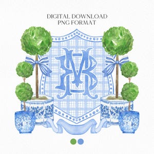 Chinoiserie Blau Topiary Hochzeit Kamm - Monogramm Kamm - Chinoiserie Blau Aquarell Hochzeit Kamm Romantische Hochzeit