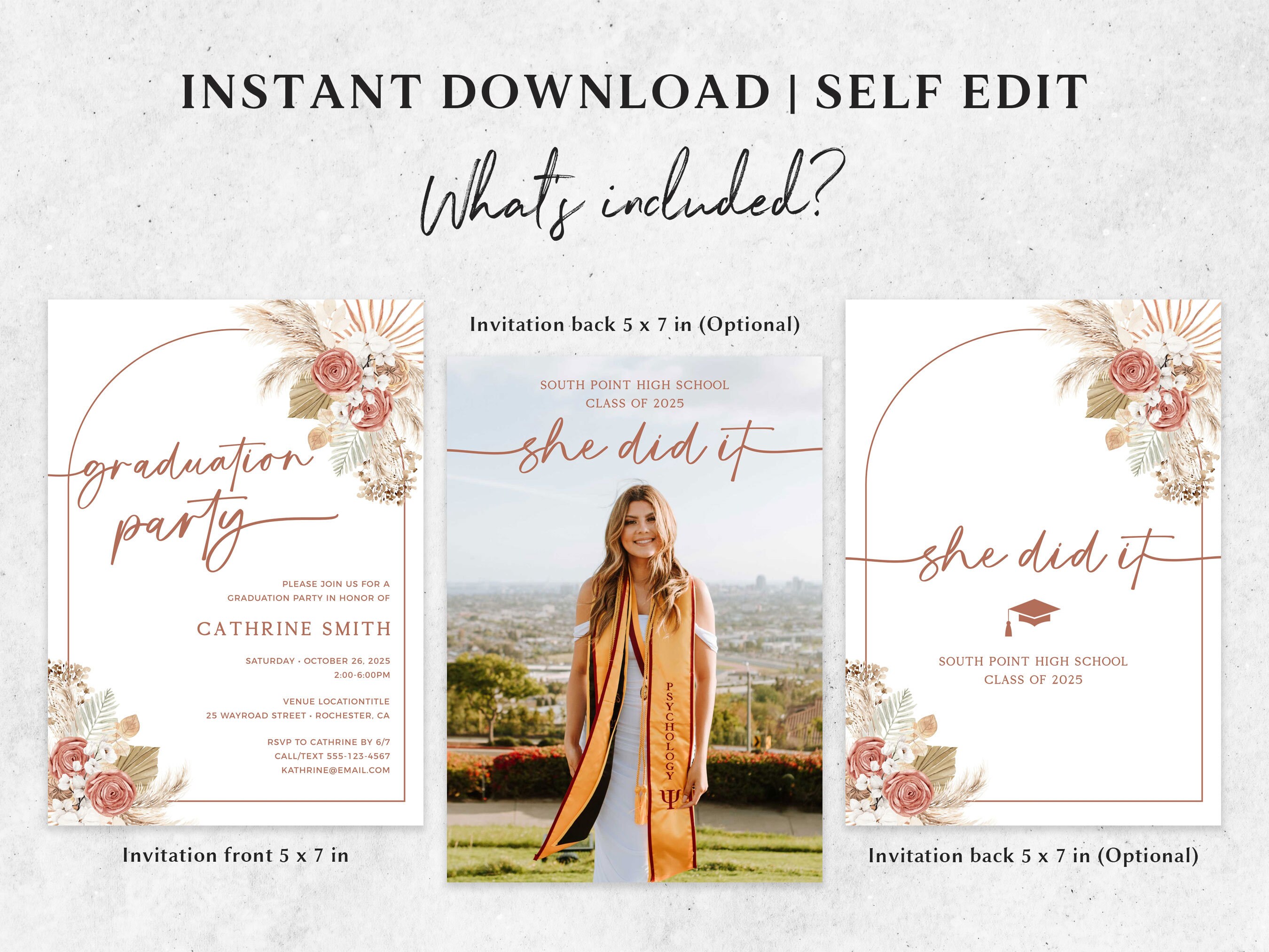 Boho Graduation Party Invitation, Minimalist Graduation Announcement