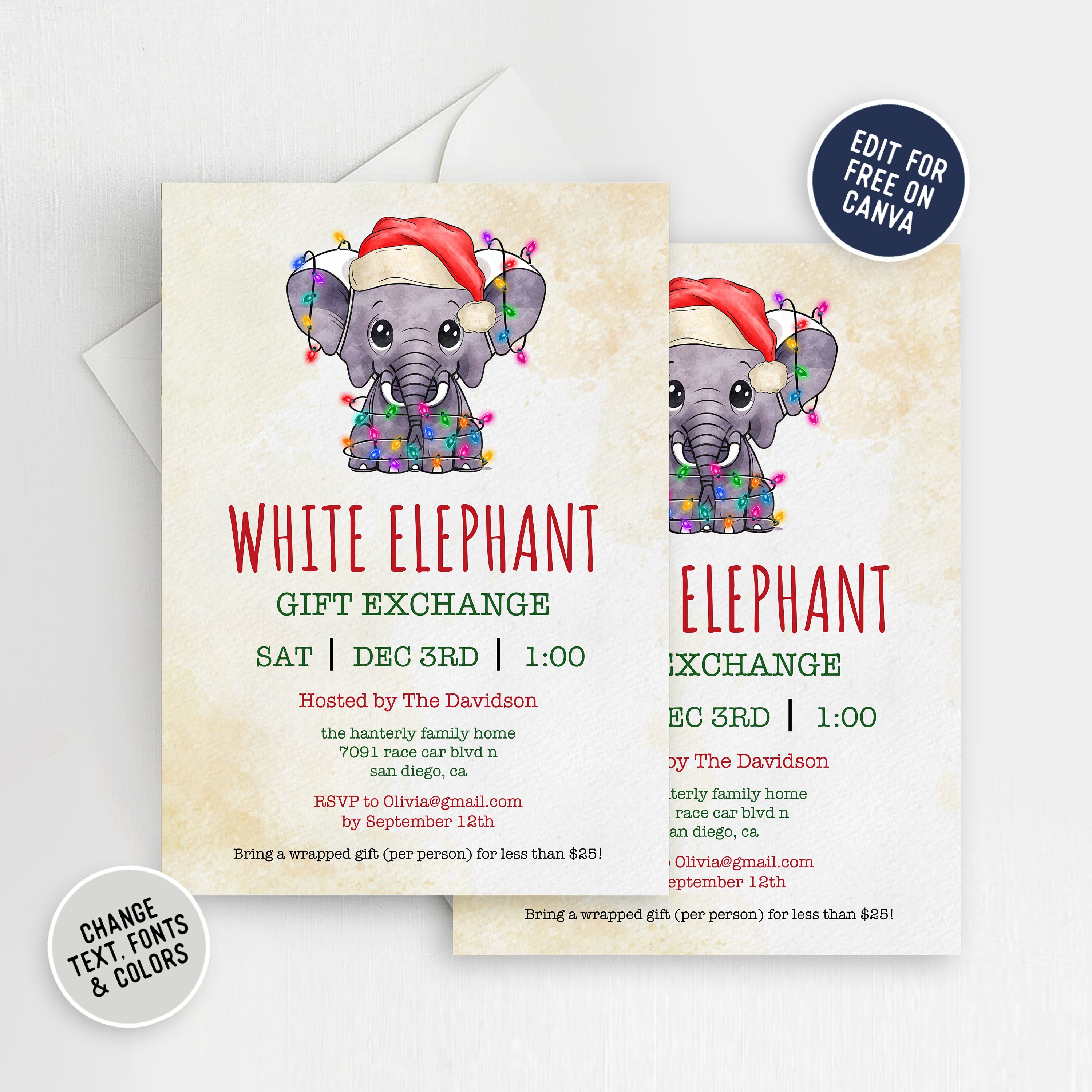 White Elephant Party Invitation Template Secret Santa Etsy White Elephant Party Invitation Template Secret Santa Etsy