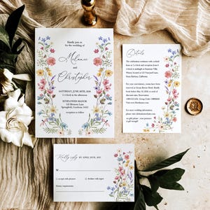 Wildblumen Hochzeit Einladung Vorlage, druckbare Hochzeitseinladung, Hochzeitseinladung, Pastell Wildblumen Einladung, Blumenkranz einladen