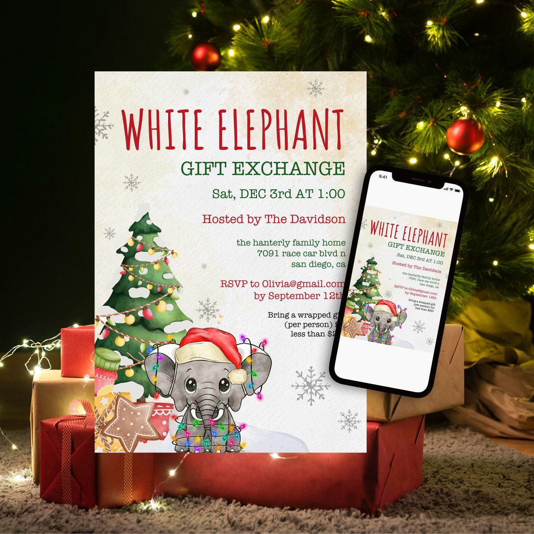 White Elephant Party Invitation Template Secret Santa Etsy White Elephant Party Invitation Template Secret Santa Etsy