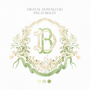 White WildFlower Wedding Crest - Monogram Crest - WildFlower Floral Luxury Watercolor Wedding Crest - Romantic Wedding Crest
