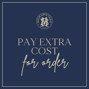 May include: Navy blue square graphic with white text that reads "PAY EXTRA COST for order". The top of the graphic has a circular logo with the text "MYLIKA BOUTIQUE" and the initials "MB".