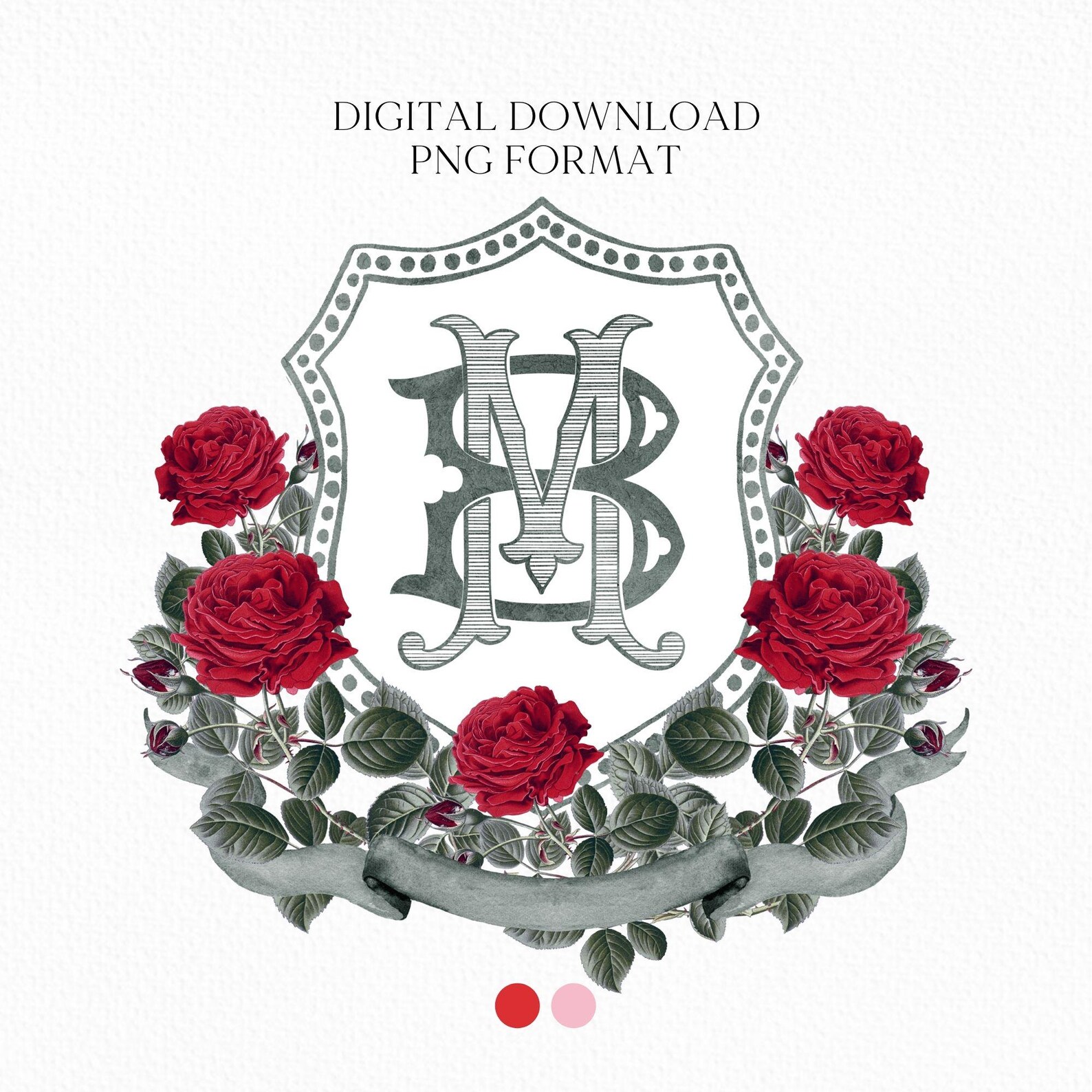 Three Roses Crest Red Roses Flower Wedding Crest - Monogram Crest - Roses Floral Luxury ...