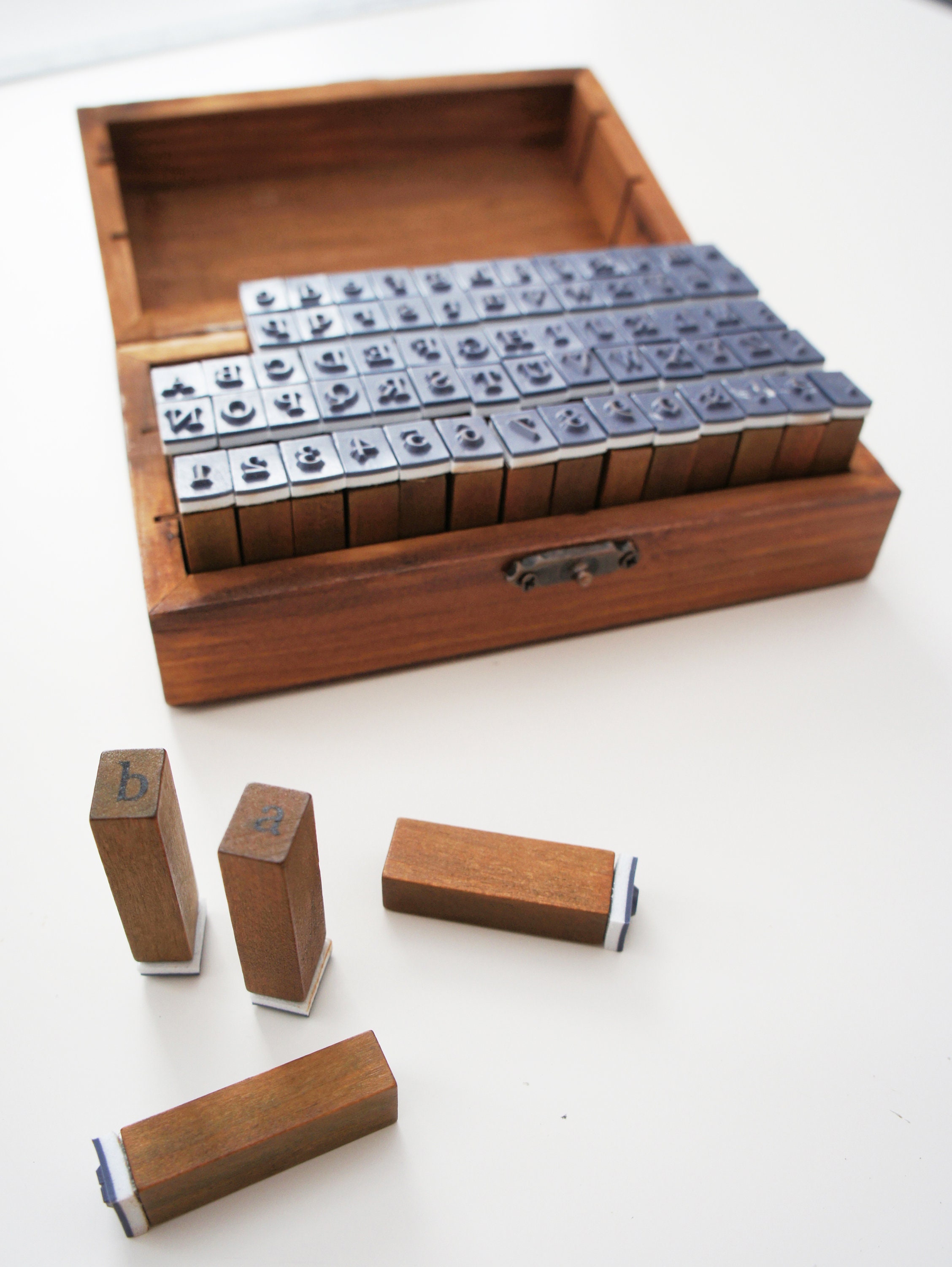 Upper & Lower Alphabet Number Wooden Rubber Stamp Kit - Stationery Ca…