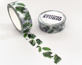 Green & White Rubber House Plant Paper Washi Tape | 15mm x 10m | Stationery Craft Journalling Scrapbooking Journal