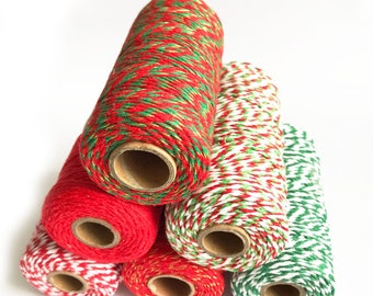 Cotton Bakers Twine 100m Roll - Wrapping Craft Rustic String - Gold Silver White Natural Red Green Metallic