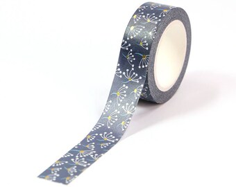 Navy Blue Dandelion Gold Foiled Washi Tape | 15mm x 10m | Stationery Journalling Scrapbooking