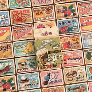 Retro Lebensmittelwerbung Aufkleber | 45 Mini Box Scrapbooking | Journaling Briefpapier