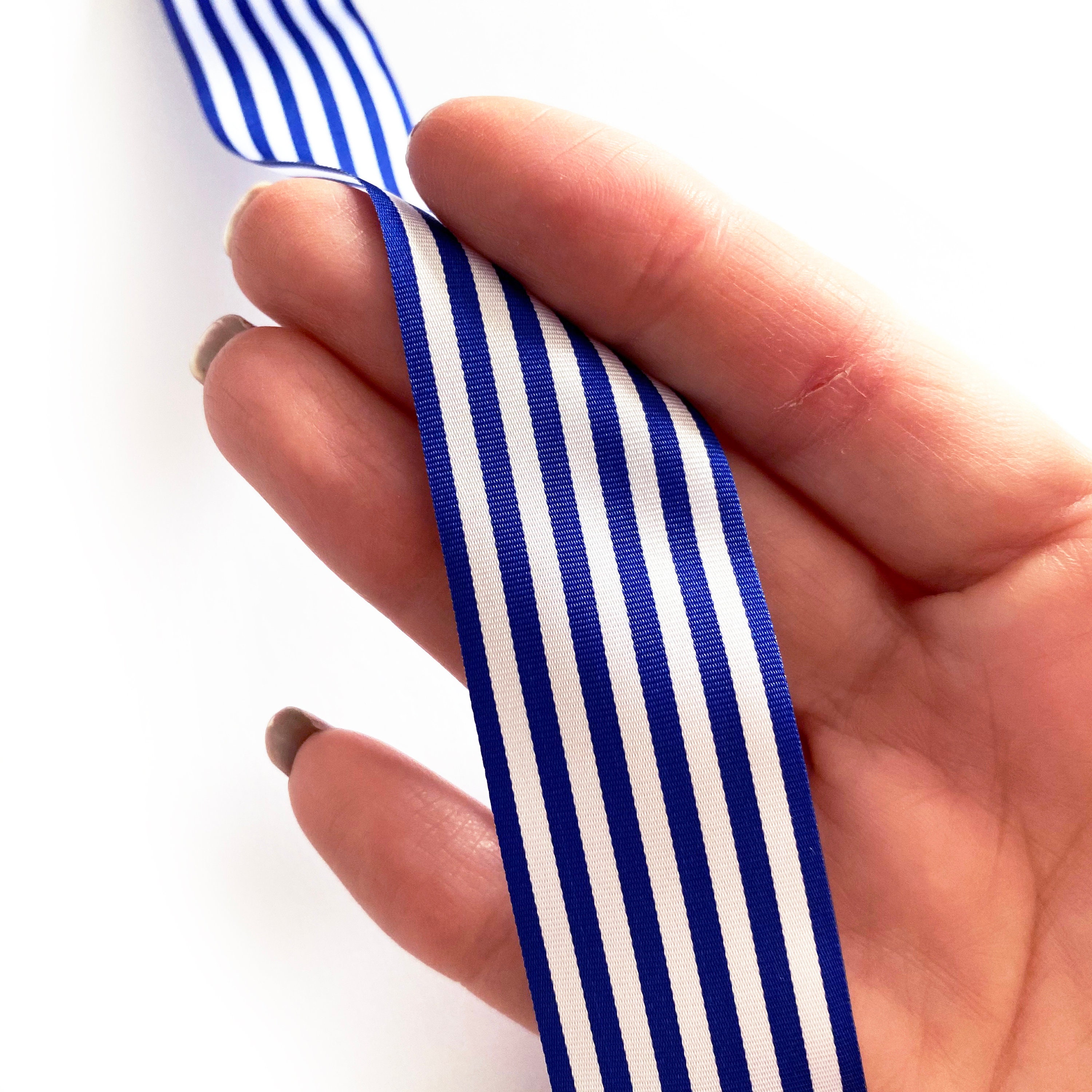 Royal Blue & White Nautical Stripe Ribbon 16mm 1m 3m 5m or SAVE with 25m roll