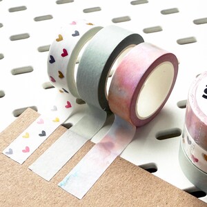 3er-Set Washi Set | Pastell Aquarell Herzen Blues | Papier Briefpapier | 1,5 cm x 10 m | Journaling