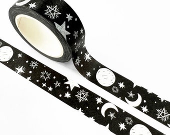 Black and White Washi Tape Moon Stars | 15mm x 10m |  Stationery Journalling Scrapbooking