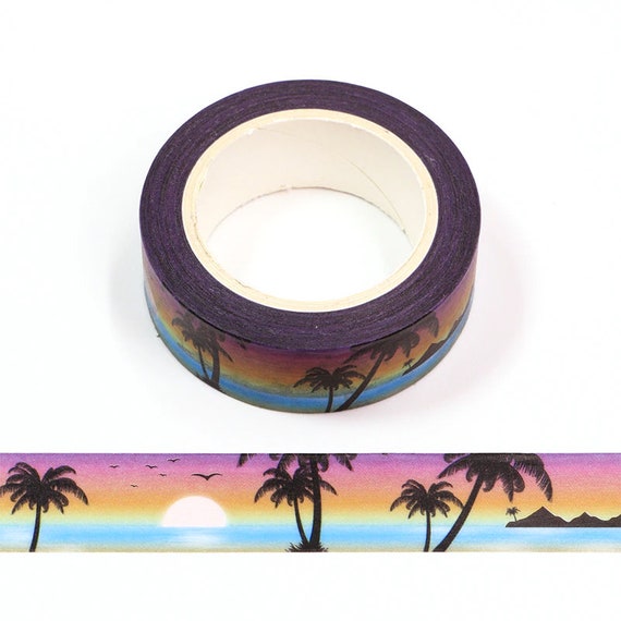 Journalling 15mm x 10m Tropical Beach Palm Tree Summer Holiday Washi Tape 