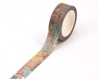 Vintage Ticket Washi Tape | Travel Paper Stationery Craft | 15mm x 10m | Journalling Scrapbooking