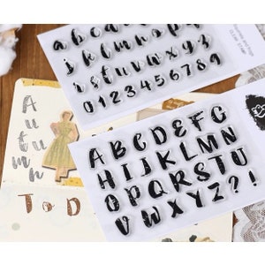 Distressed Brush Script Alphabet & Number Lettering Alphabet Clear Cling Stamps - Papercraft Journalling Stamp - 11cm x 16cm