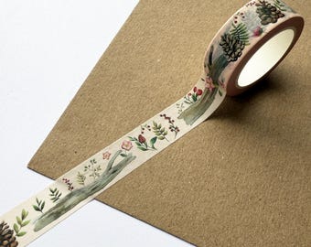 Pink Woodland Washi Tape | Paper Stationery | 1.5cm x 10m | Journalling