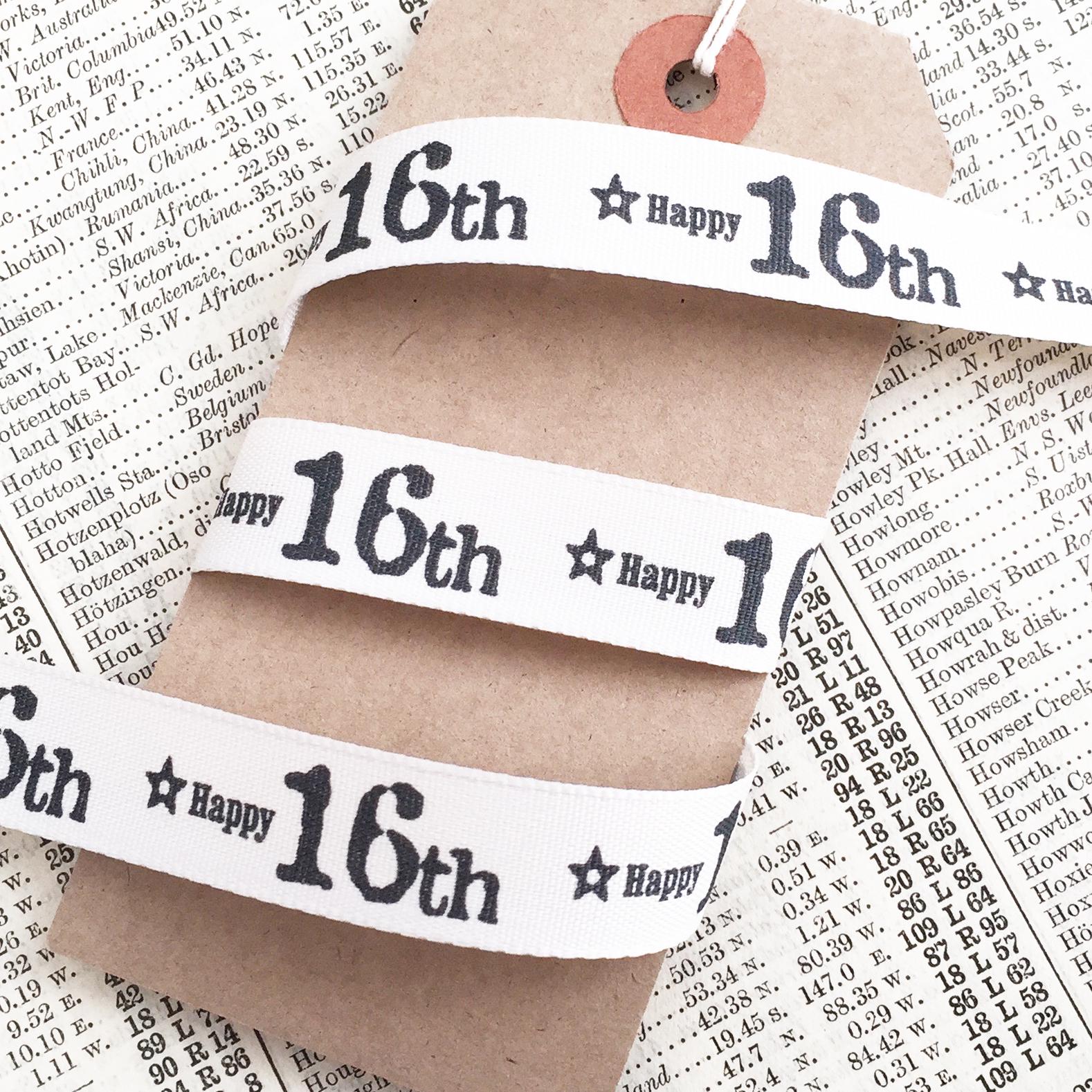Birthday Ribbon | Age Anniversary Cream Grey 15mm 1m or Full Roll ...