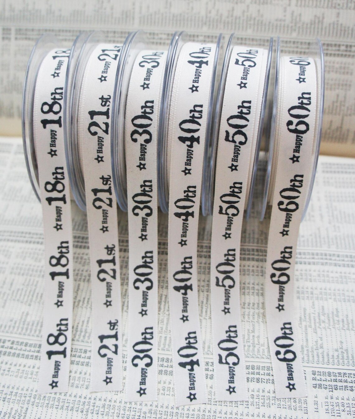 Birthday Ribbon | Age Anniversary Cream Grey 15mm 1m or Full Roll ...