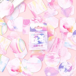 Pink Cloud & Rainbow Mini Box Stickers | 46 Dreamy Peel Off Sticker | Scrapbooking Journalling Album Planner Stationery