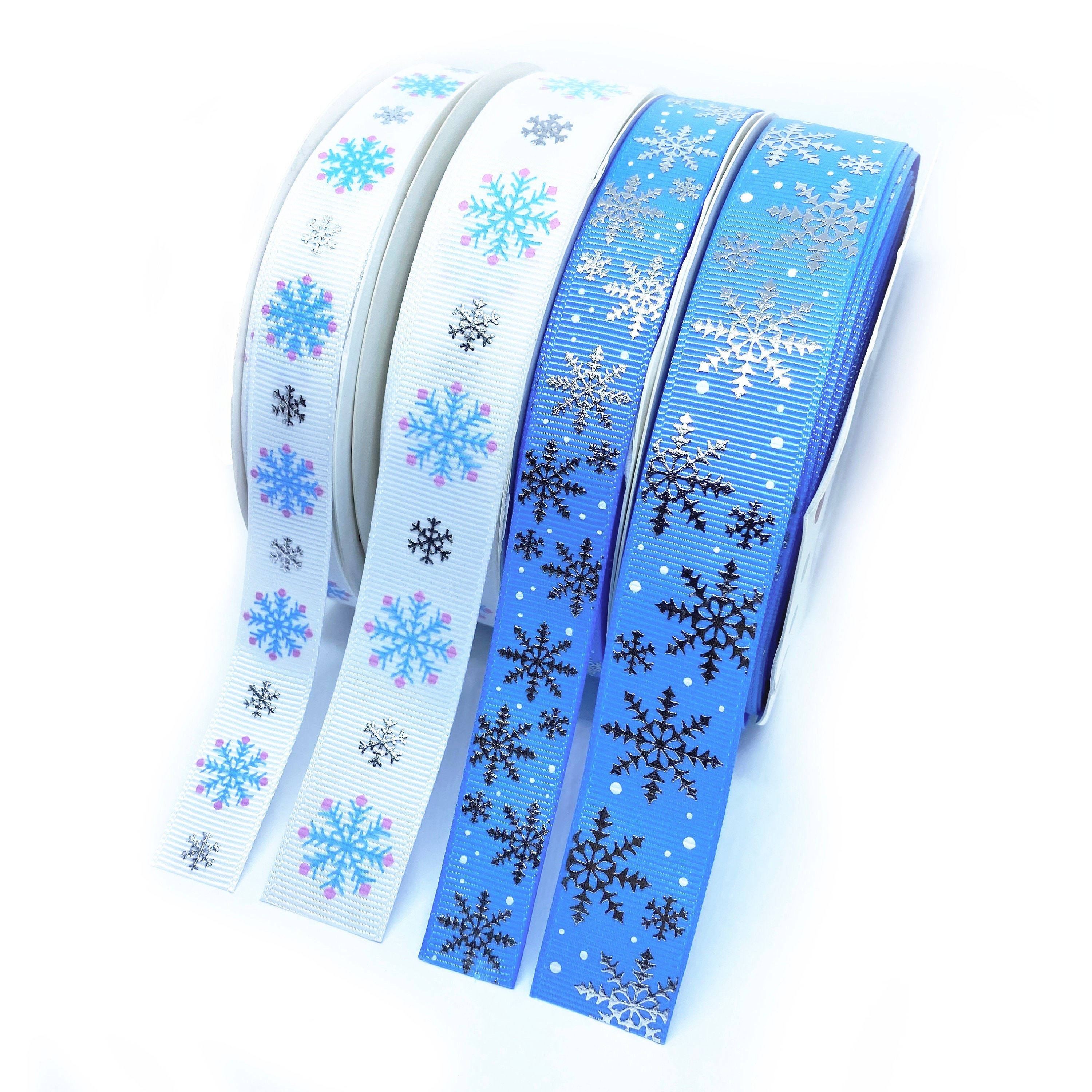 Snowflake Ribbon, US Designer Ribbon, Winter Ribbon, White Snowflakes,  Light Blue Ribbon, Christmas Ribbon, Lanyard Ribbon, Hair Bow Ribbon,  Wholesale