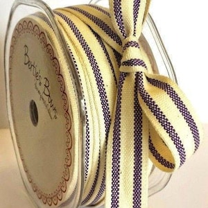 Cinta de algodón a rayas morada y crema, rústica, de 16 mm (1 m) o rollo completo de 20 m