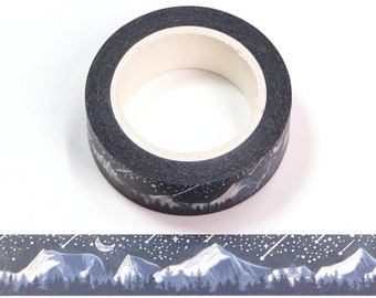 Silver Foil Shooting Stars Snowy Mountain Washi Tape | 15mm x 10m | Journal Planner Scrapbook