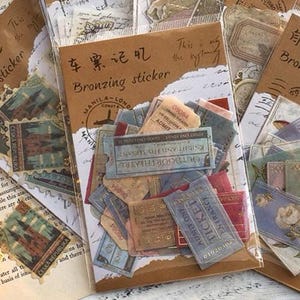 40 Vintage Reise-Kinokarten-Aufkleber Set | Gold foliert | Scrapbooking Junk Journaling