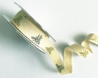 Bumble Bee Cotton Ribbon | 20mm Vintage Cream | 10m Roll or Metre | Craft & Wrap