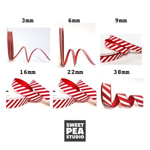 22mm Red & White Stripe Candy Cane Grosgrain Ribbon Wrapping Craft Cards Decorations Metre or 25m ROLL image 7