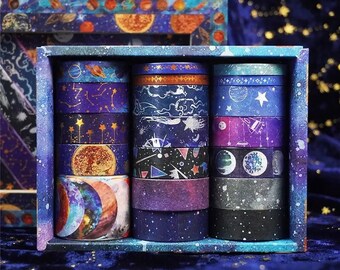 Starry Sky Washi Tape | 19 Rolls | Stars Planets Night Sky | Journalling Stationery