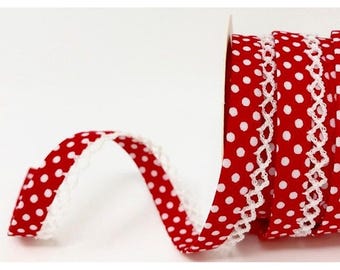 Bias Binding 12mm Red White Pink Grey Blue Polka Dot Spot Lace Polka Dot Lace