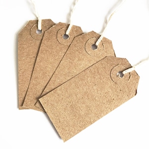 30 etiquetas rústicas para equipaje de cartón kraft marrón reciclado de inspiración vintage / 70 mm x 35 mm / Etiqueta con anilla reforzada y cordón / Etiquetas con nombre y precio