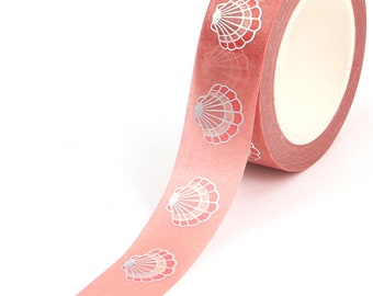 Pink Coral Shell Silver Foiled Washi Tape | 15mm x 10m | Stationery Journalling Scrapbooking