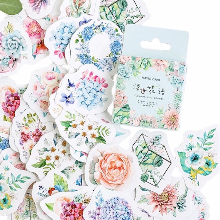Set of 46 Pretty Flowers & Plants Botanical Mini Box Stickers - Peel …