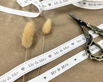 Wedding Ribbon Mr & Mrs | 12mm White Ribbon or 16mm White Grosgrain | Gift Wrap Crafts