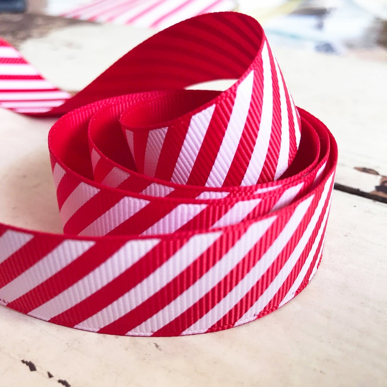 22mm Red & White Stripe Candy Cane Grosgrain Ribbon Wrapping Craft Cards Decorations Metre or 25m ROLL image 3