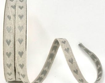 Linen Heart Ribbon | 10mm Grey & Cream Woven Trim