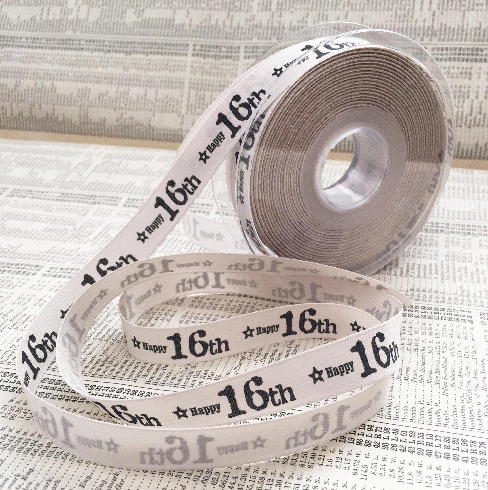 Birthday Ribbon | Age Anniversary Cream Grey 15mm 1m or Full Roll ...