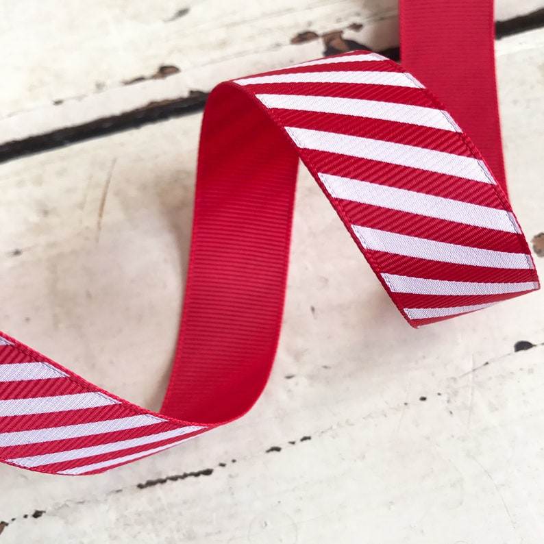 22mm Red & White Stripe Candy Cane Grosgrain Ribbon Wrapping Craft Cards Decorations Metre or 25m ROLL image 2