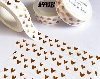 Rose Gold Foil Heart White Paper Washi Tape - 15mm x 10m