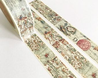 Map Washi Tape | Vintage Paper Stationery Craft | 15mm x 10m | Journalling Travel Journal