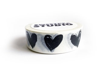 Washi Paper Tape Negro Blanco Sketchy Heart / 15mm x 10m / Scrapbooking Journalling