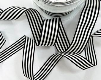 Black & White Stripe Ribbon | 3 Widths 9mm 16mm 25mm | Choose Length or Roll