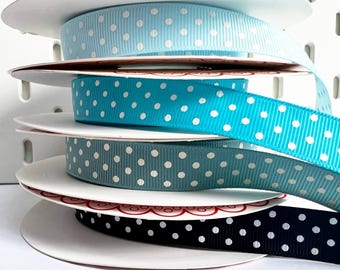 Blue Spot Ribbon | Grosgrain 16mm 5/8 Inch | Wrapping Craft | Metre or Full Roll