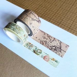 Vintage Map Paper Washi Tape | 2 designs 15mm 30mm x 10m Roll | Stationery Journal Album