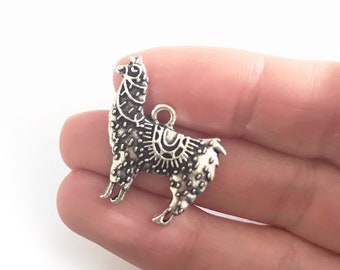 Set of 2 Llama Alpaca Silver Coloured Metal Alloy Charms -  2.5cm x 2.5cm  - Jewellery Making Embellishment