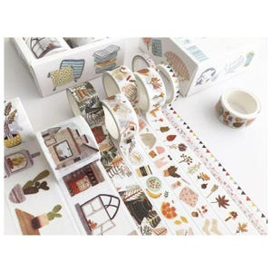 Lot de 8 rubans adhésifs Washi pour la maison nordique d'automne | Bruant de feuilles de cactus Cosy | Scrapbooking