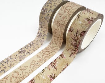 Flowers & Foliage Washi Tape | Set Of Three | 15mm x 10m | Journalling Scrapbook Planner