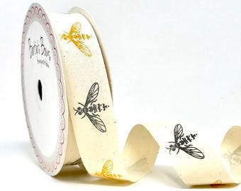 Cotton Bee Ribbon 25mm  | Vintage Trim Honey Bees | Sewing Craft Wrapping